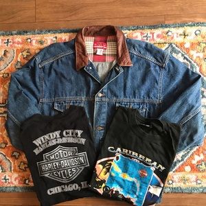 Harley T shirts and Marlboro Denim Jacket Bundle